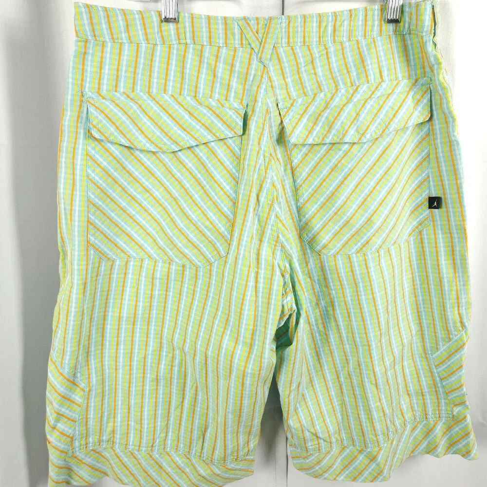 Air Jordan Nike Green Striped Mesh Lined 5-Pocket Board Shorts Men's 36‎